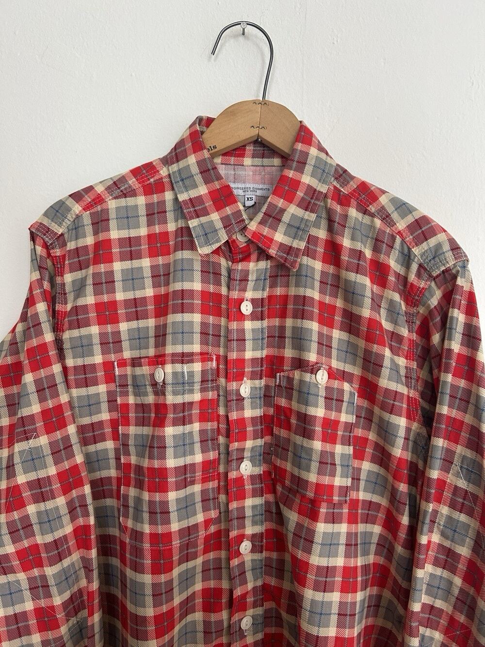 Men’s Engineered Garments Work Shirt Button Up Red Plaid Size XS Good Design